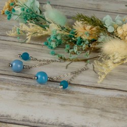 Boucles d'oreille, détail perle et pampille, collection Fjord - modèle A - teintes bleue pour les deux perles
