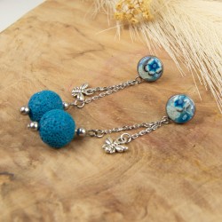 Gros plan sur le cabochon millefiori et ses nuances de bleu 🌊