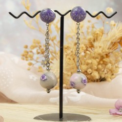 Boucles d’oreilles Velours Mist – Fleur de vie & pampilles millefiori