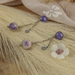 Boucles d’oreilles Velours Mist – Fleur de vie & pampilles millefiori